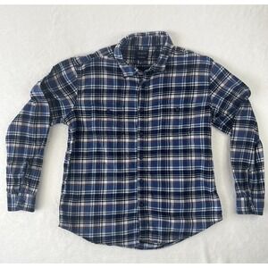 J Crew Button Up Shirt Mens Sz XL Blue Flannel Plaid Casual Long Sleeve